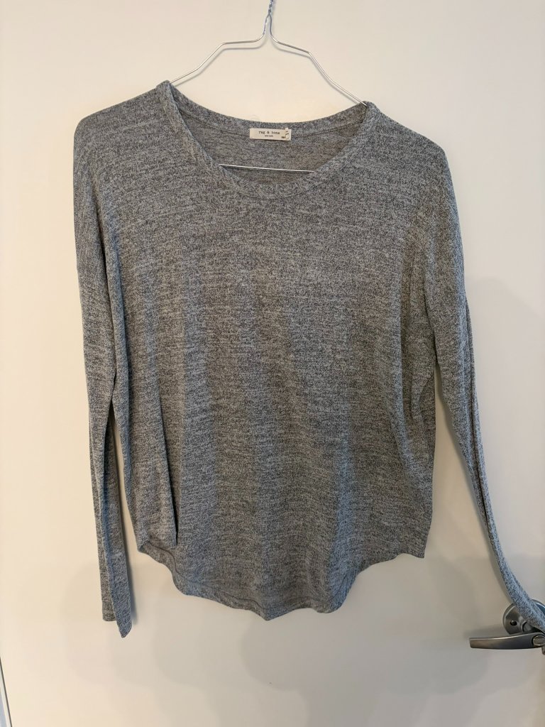 Rag And Bone Avryl Marled Grey Long Sleeve Crew Neck Top Soft Stretch Xs